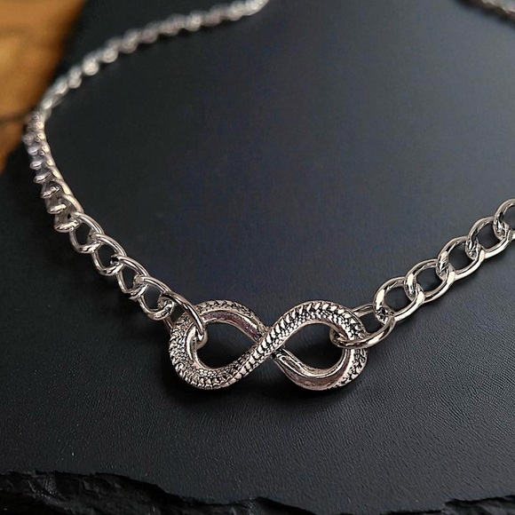 Dragons Tail SilverToned Infinity Symbol Pendant Necklace DND Inspired 19” - Picture 14 of 17
